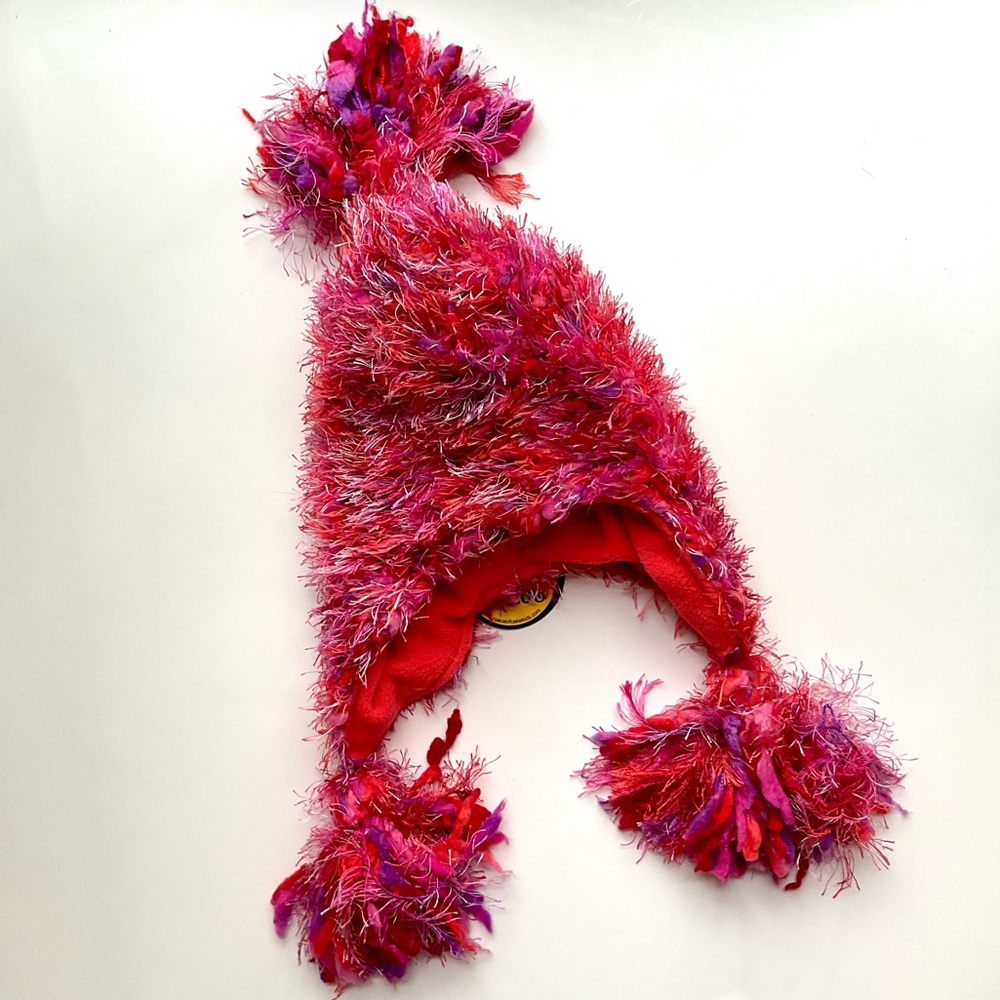 Cozy Kids Fuzzy Pom-Pom Hat - Hot Pink and red NWT
